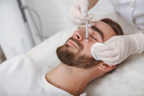 bearded man getting a dermal filler